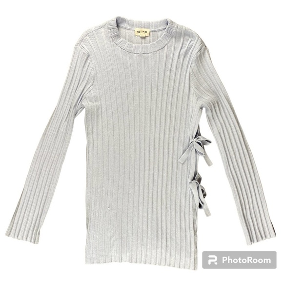 open edit Sweaters - Open edit baby blue ribbon bow ribbed sweater women’s large